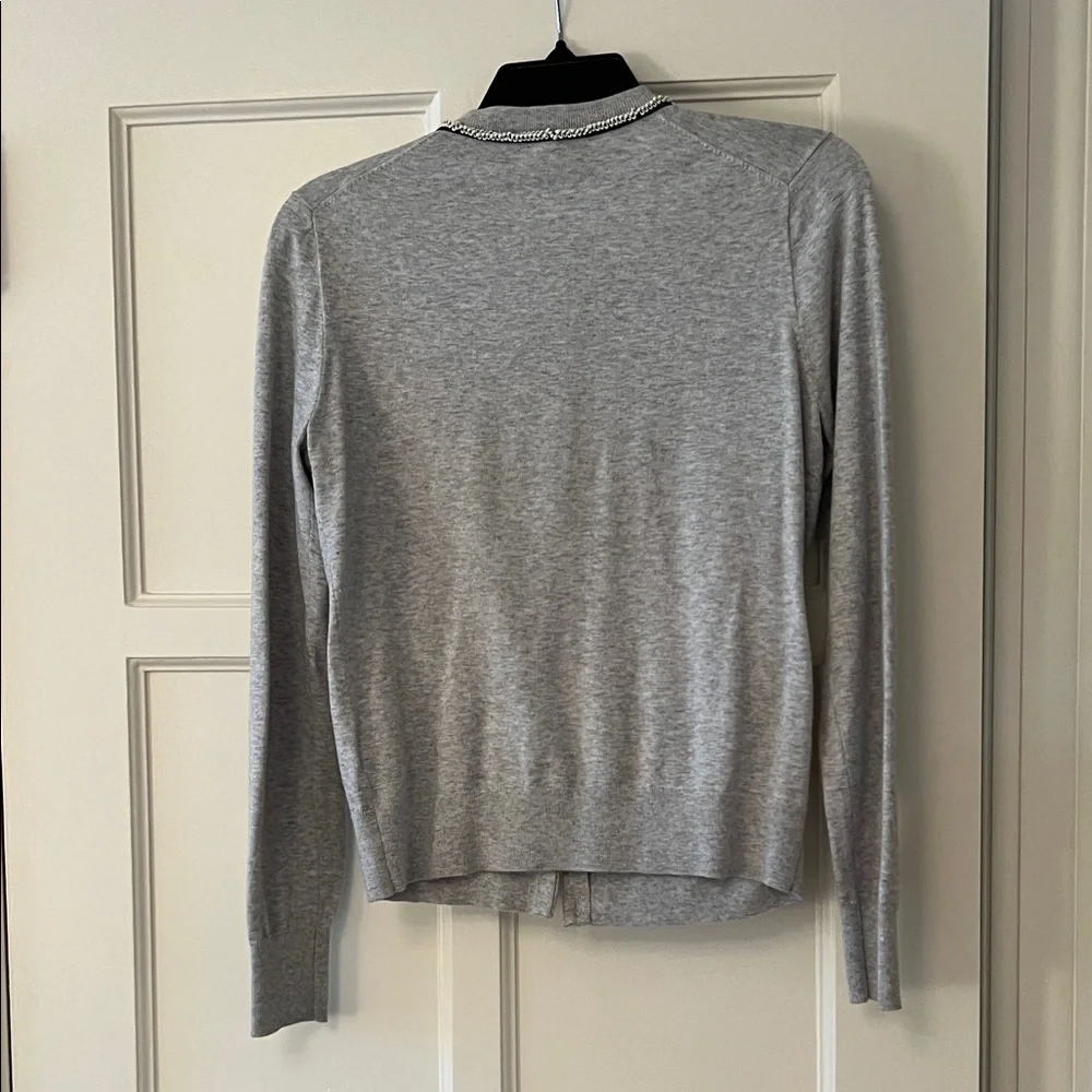 Gray J Crew Button-Up Women's Sweater w/Bead Detail on Collar
